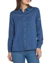 Lyssé Cataleya Crystal Chambray Shirt In Dark Wash In Dark Mid Wash