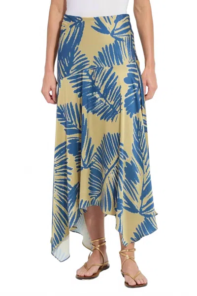 Lyssé Catriona Leaf Print Handkerchief Hem Hammered Satin Skirt In Sicilian Palm In Multi