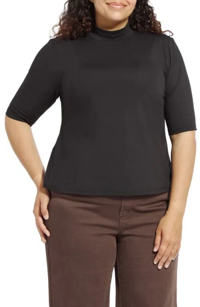 Lyssé Lysse Clara Mock Neck Elbow Sleeve Top In Black