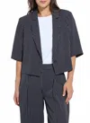 Lyssé Clarette Cropped Short Sleeve Blazer In Marine Pinstripe In Multi
