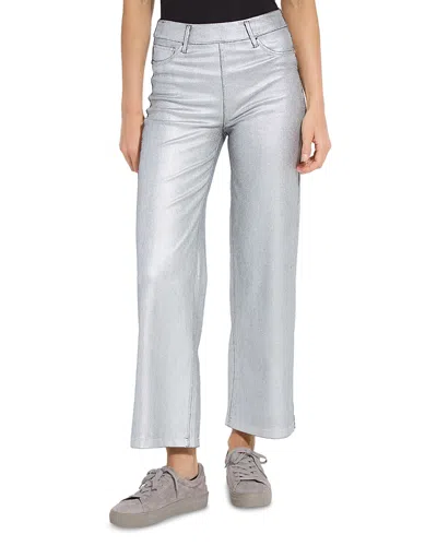 LYSSÉ COATED HIGH RISE ANKLE WIDE LEG JEANS IN METALLIC SILVER