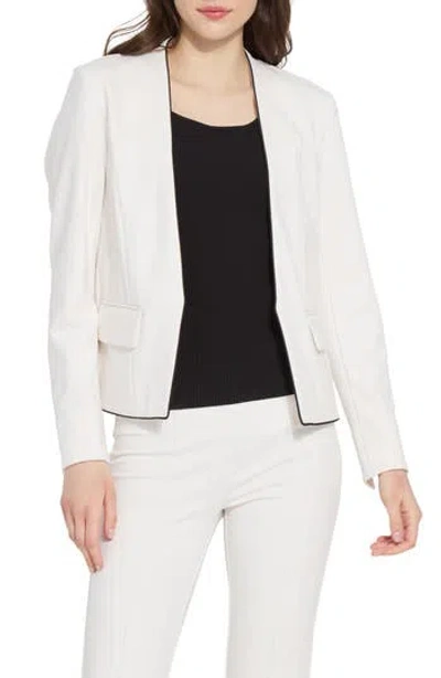 LYSSÉ LYSSE COLLARLESS SATIN TRIM PONTE BLAZER