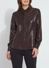 Lyssé Connie Patent Foil Vegan Suede Shacket In Brown