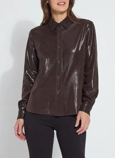 Lyssé Connie Patent Foil Vegan Suede Shacket In Brown