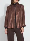 Lyssé Connie Patent Foil Vegan Suede Shacket In Metallic Copper In Brown
