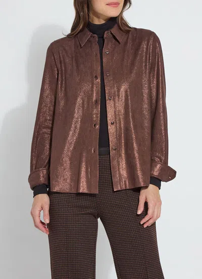 LYSSÉ CONNIE PATENT FOIL VEGAN SUEDE SHACKET