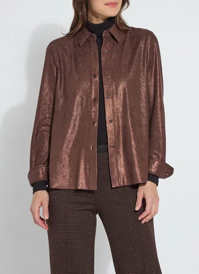 LYSSÉ CONNIE PATENT FOIL VEGAN SUEDE SHACKET CURVY