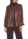 Lyssé Connie Patent Foil Vegan Suede Shacket In Metallic Copper In Brown