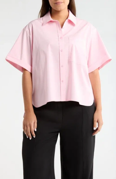 Lyssé Lysse Corinna Oversize Short Sleeve Crop Button-up Shirt In Pink