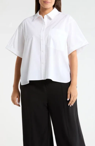 Lyssé Lysse Corinna Oversize Short Sleeve Crop Button-up Shirt In White