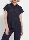 Lyssé Cornet Cotton Eyelet Top In Blue