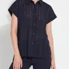 Lyssé Cornet Cotton Eyelet Top In True Navy