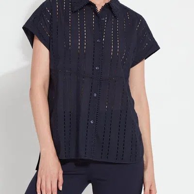 Lyssé Cornet Cotton Eyelet Top In True Navy