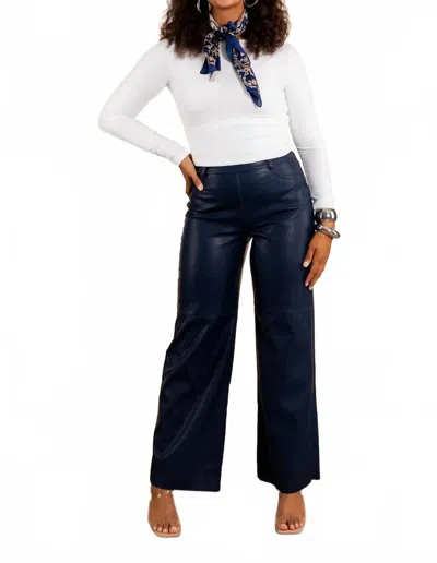 Lyssé Cortina Hi Waist Wide Leg Vegan Leather Pant In Deep Blue
