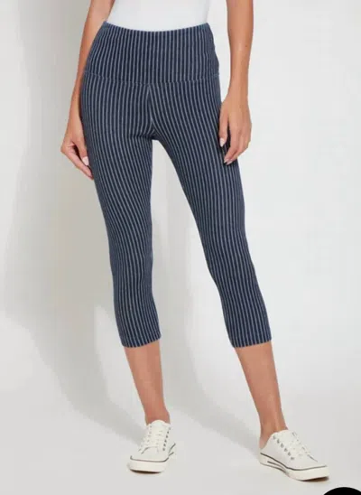 Lyssé Cropped Pattern Pinstripe Capri Denim Leggings In Indigo In Multi