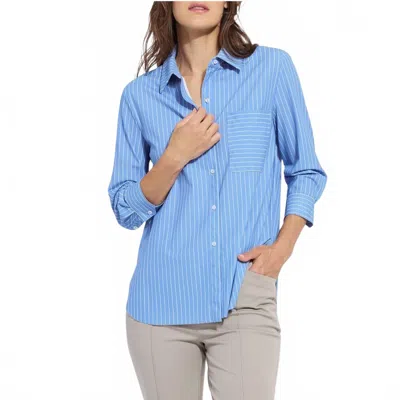Lyssé Cropped Schiffer 3/4 Sleeve Top In Fresh & Chic Stripe In Blue