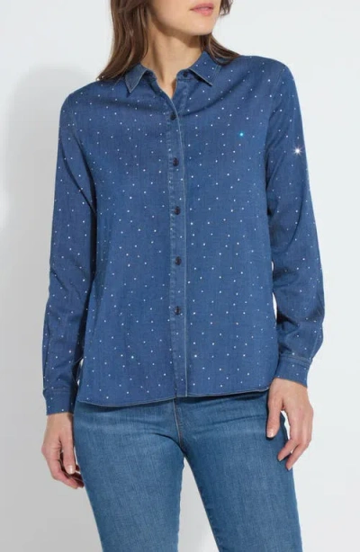 Lyssé Cataleya Crystal Chambray Shirt In Dark Wash In Dark Mid Wash