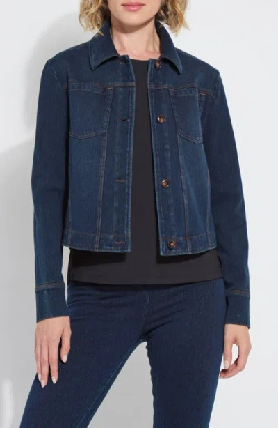 Lyssé Curve Hem Denim Jacket In Blue