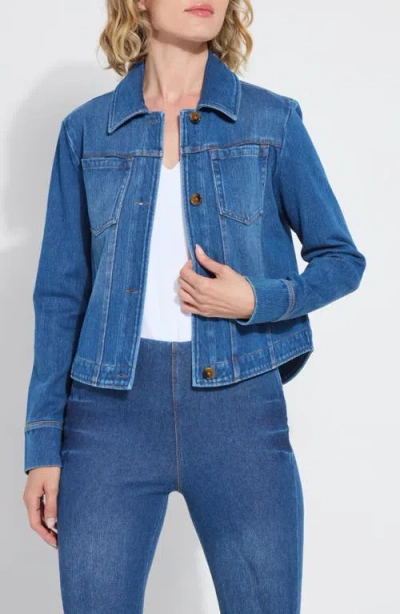 Lyssé Curve Hem Denim Jacket In Blue