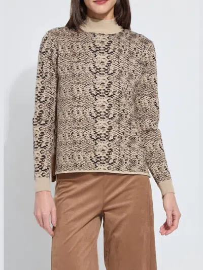 Lyssé Declan Mock Neck Jacquard Sweater In Lux Camel Snake In Animal Print