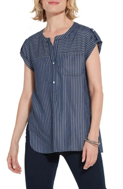 Lyssé Lysse Delilah Pinstripe Popover Twill Top In Blue