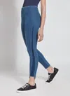 Lyssé Denim Legging With Stripe In Mid Wash In Multi