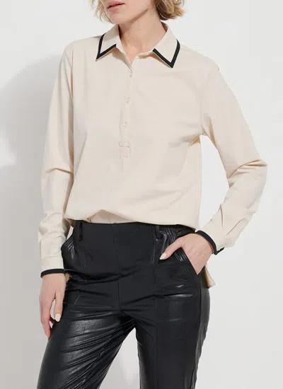Lyssé Diana Shirt With Contrast Trim In Crisp Chino In Neutral