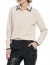 Lyssé Diana Shirt With Contrast Trim In Crisp Chino In Neutral