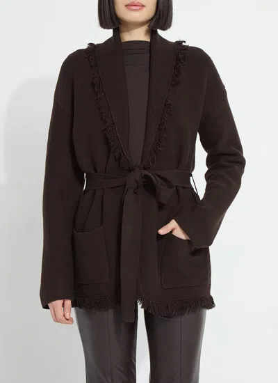 Lyssé Dixie Fringe Belted Cardigan In Brown
