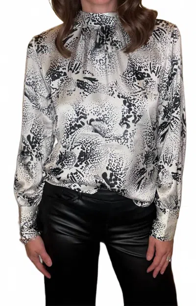 Lyssé Embellished Scarf Neck Blouse In Black In Silver