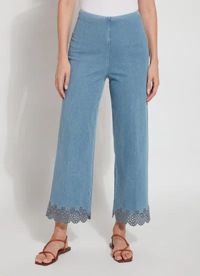Lyssé Embroidered Eyelet Wide Leg Crop In Blue
