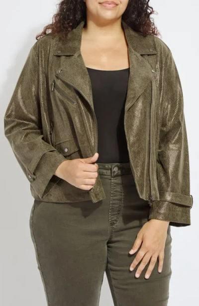 Lyssé Lysse Emory Faux Leather Snake Embossed Moto Jacket In Green