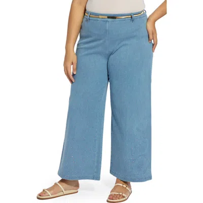 Lyssé Lysse Erin Belted Crystal Embellished Pull-on Wide Leg Jeans In Blue