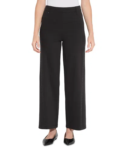 Lyssé Erin Cotton Stretch Studded Seam Wide Leg Pants In Black