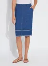 Lyssé Evelina Fringed Denim Pencil Skirt In Mid Wash In Blue