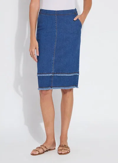 LYSSÉ EVELINA FRINGED DENIM PENCIL SKIRT