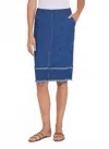 Lyssé Evelina Fringed Denim Pencil Skirt In Mid Wash In Blue