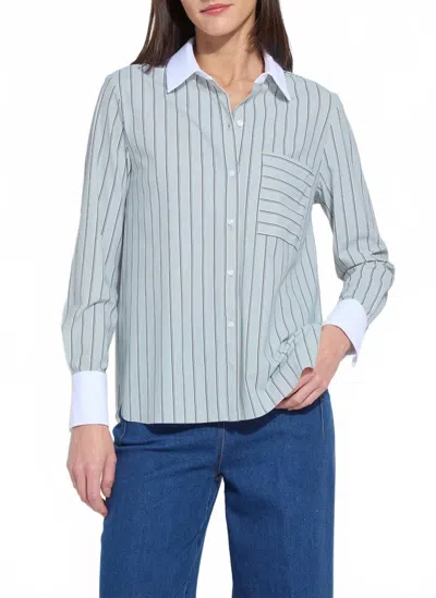 Lyssé Executive Stripe Collar Cropped Schiffer Top In Moonshine Stripe In Blue