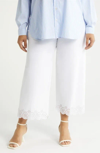 Lyssé Eyelet Embroidered Wide Leg Crop Trousers In White