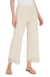 Lyssé Cropped Embroidered Eyelet Wide Leg Pant In Light Almond In Light Almond