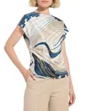 Lyssé Faride Side Pleated Printed Top In Block Puzzle In Neutral