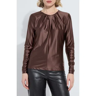 Lyssé Lysse Fatima Pleated Neck Satin Top In Brown