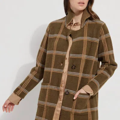 Lyssé Faux Mink Sweater Car Coat In Chalet Plaid In Brown