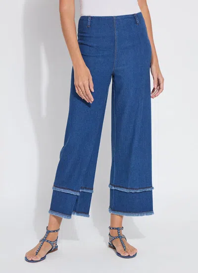 Lyssé Fringe Hi Waist Wide Leg Crop Denim (26" Inseam) In Blue