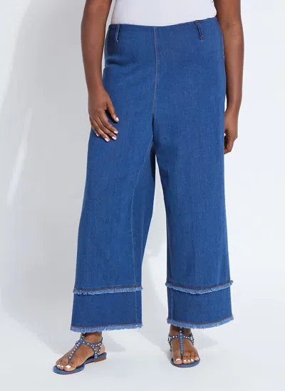 Lyssé Fringe Hi Waist Wide Leg Crop Denim (curvy, 26" Inseam) In Blue