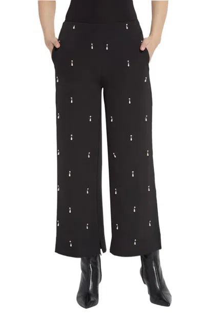 Lyssé Lysse Genesis Embellished High Waist Wide Leg Cropped Pants In Black