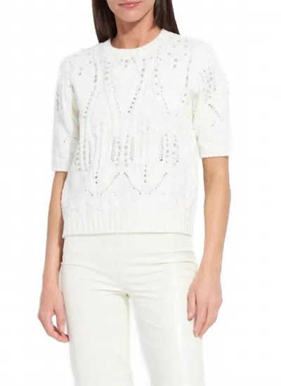 Lyssé Hadley Cozy Short Sleeve Embellished Cable Sweater In Snow White
