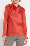 Lyssé Hammered Satin High Cowl Neck Blouse In Earthy Orange In Multi