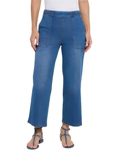 Lyssé Hayes Braded Wide Leg Crop Jeans In Mid Wash
