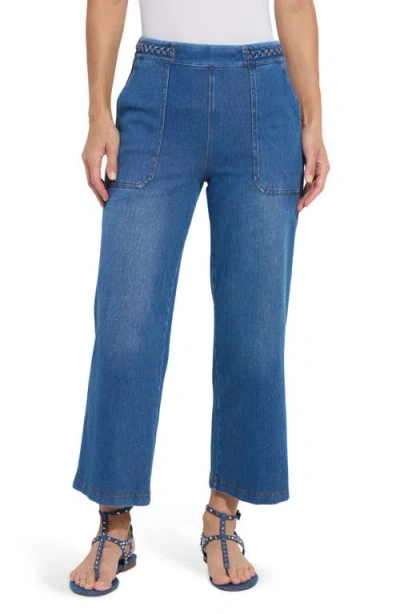 Lyssé Hayes Braid Detail Crop Wide Leg Jeans In Mid Wash